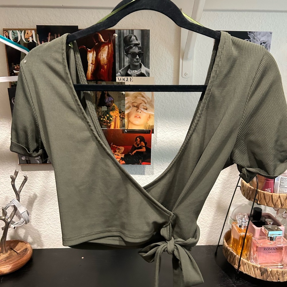 Cropped Wraparound Green Shirt
